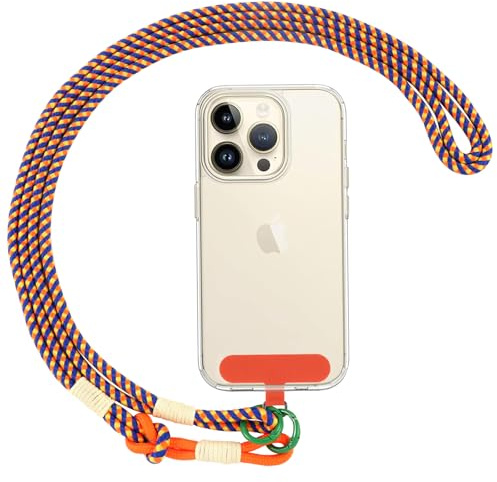 Coiwxmoi Cordón para Movil Universal Colgante para Teléfono Colgante para Teléfono Compatible con Todos Los Teléfonos Inteligentes,con Llavero y Parche-Azul Naranja