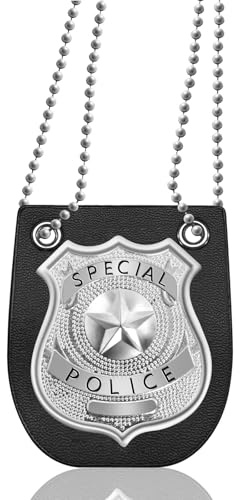 YUYWWAN Insignia de Policía con Collar, Placa de Policía para Niños, Metal Chapa Policia, Exquisita Placa de Policía con Cadena, Accesorios Bisfraz Policia, para Fiesta Disfraces Halloween Carnaval