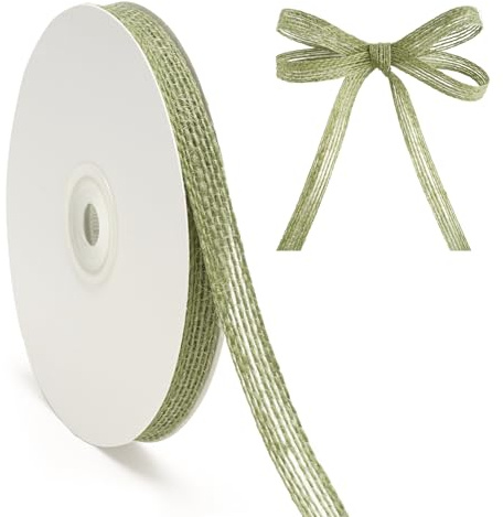 G2PLUS 1cm Sage Green Natural Hessian Ribbon: 20Yards Jute Burlap Ribbon for Crafting, Gift Wrapping and Christmas Wreaths Project