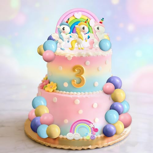 JeVenis Unicorn Cake Decoration Unicorn Birthday Decor Rainbow Cake Topper | Unicorns Party Favors Rainbow Birthday Decoration for Girl