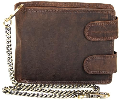 MDM Portafoglio da motociclista vintage da uomo in vera pelle formato orizzontale, marrone, 10.0 X 12.5 X 2.5 Centimeters, Biker
