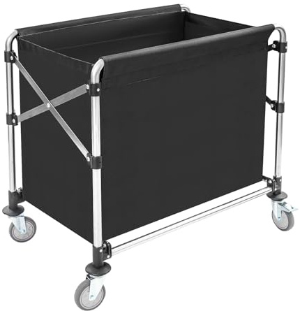 Carro de lavandería negro con ruedas, carrito de lavandería plegable, para el hogar, hotel, lavandería, 87 x 52 x 78 cm