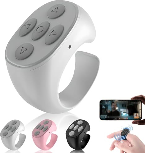 2026 New Fingertip Wireless Bluetooth Remote Control, Without Touching Your Screen Scrolling Ring for Scroller Video, Rechargeable Remote App Control Page Turner for Phones Tablets (White)