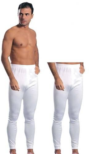 Set 2 MUTANDE LUNGHE UOMO IN CALDO COTONE FELPATO,MADE IN ITALY,CALZAMAGLIA SOTTOPANTALONI CON ELASTICO IN VITA E APERTURA FRONTALE,NERO E BIANCO. (IT, Testo, XXL, Regular, Regular, 2 PEZZI BIANCO)