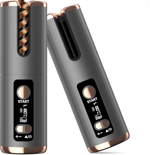 Cordless Hair Curler, Automatic Curling Iron Ceramic Rotating Hair Curler 6 Temperatures & Timer Settings 5000mAh Rechargeable Hair Curling Iron Wand Anti-Tangle for Home Salon Travel Use