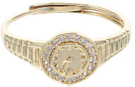 Amosfun Anello Orologio da Dito Regolabile Oro Orologio al Quarzo Vintage Donna Gioiello Elegante per Uso Quotidiano e Feste