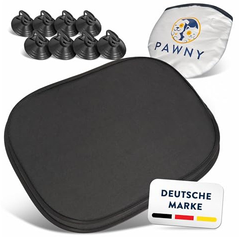 PAWNY©, Sonnenschutz Auto Baby mit UV-Schutz (2er-Set), inkl. 8 extrastarken Saugnäpfen, universelle Größe, Sonnenschutz Auto Baby für Babys und Kinder (Schwarz) (Schwarz)