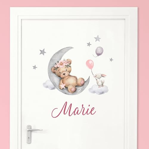 Little Deco Türaufkleber, Wandtattoo Kinderzimmer, Bär im Mond | Wandsticker, Sticker personalisiert, Babyzimmer Deko, Wunschtext Aufkleber, Tür Namensschilder Kinder, Stickers selbstklebend