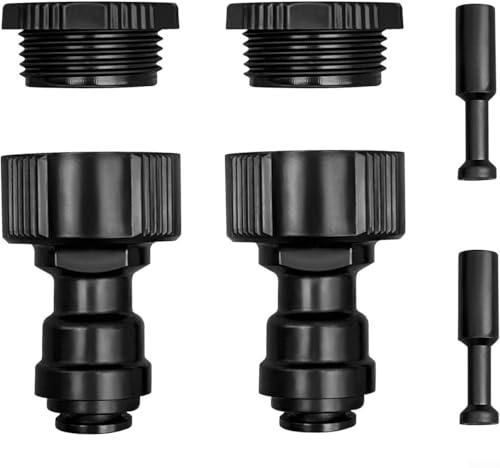 PureBowlic Accesorios de tubería de conexión rápida para sistemas de riego por aspersores, adaptadores de manguera de jardín resistentes a los rayos UV totalmente negros con 2 interfaces de grifo de 5