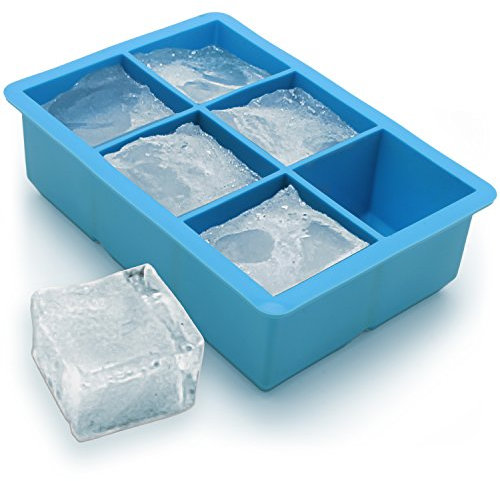 iGadgitz Home U6786 Silicone Ice Cube Tray 6 Extra Large Square Food Grade Jumbo Ice Cube Moulds - Pack of 1 Blue