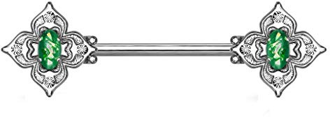 beyoutifulthings Brustwarzen-Piercing Glitzer-Opal Blumen-Quadrat Brust-Piercing Nippel-Piercing Chirurgenstahl Silber Dunkel-Grün Stab 1,6/14mm