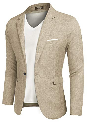 COOFANDY Men's Blazer Casual Sport Coats Slim Fit One Button Suit Jacket Lightweight Sports Jacket (Light Khaki,Medium)