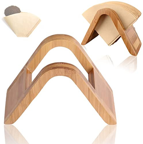 behone Kaffeefilterhalter, Holder Dispenser Papier, Filterpapierhalter aus Holz Bambus, Erneuerbare Bambus Fächerförmige Kaffee Filtertütenhalter für Filtertüten