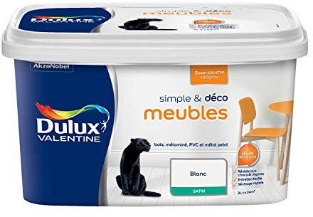 Dulux Valentine Simple & Déco Peinture intérieure de Rénovation - Pour vos meubles en bois, mélaminé, PVC, métal peint - Couleur : Blanc Satin - 2L - 5330464