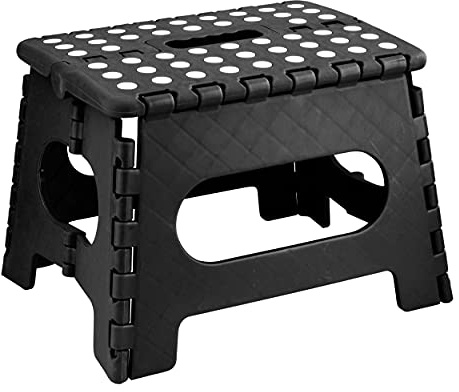 Zusammenklappbarer Tritthocker, leicht, stark, kompakt, rutschfest, Mehrzweck, leicht zu tragen, faltbarer Hocker für Kinder und Erwachsene, Küche, Garten, Badezimmer (22,9 cm, Schwarz)