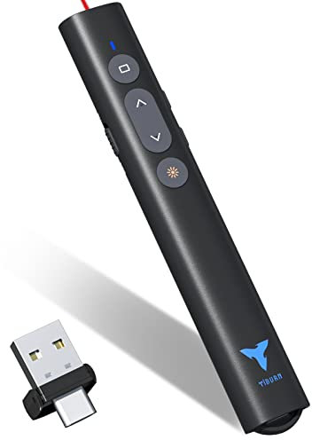 Clicker for Powerpoint Presentations, TIBURN 100 Feet Presentation Clicker USB/USB-C 2 in 1 Slides Clicker for Mac/Win/Computer/Laptop Presentation Pointer