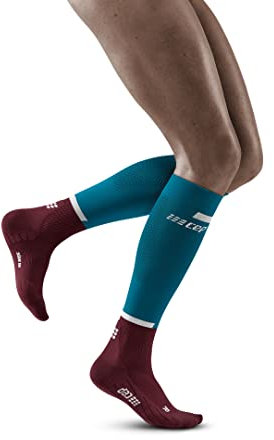 CEP - THE RUN COMPRESSION SOCKS TALL für Damen | Lange Laufsocken in petrol/dunkelrot mit Kompression | Regenerierende Kompressionsstrümpfe für Frauen | Gr. IV | L