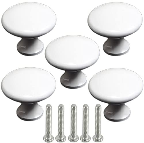 Schrankgriffe Weiß Vintage Knauf für Schrank Runder Weiß Griff Schrank Griff Schublade Griff 30mm Runder Griff Wird Als Griff für Schrank Schrank Schublade usw Verwendet(5er Set Mit Schrauben)