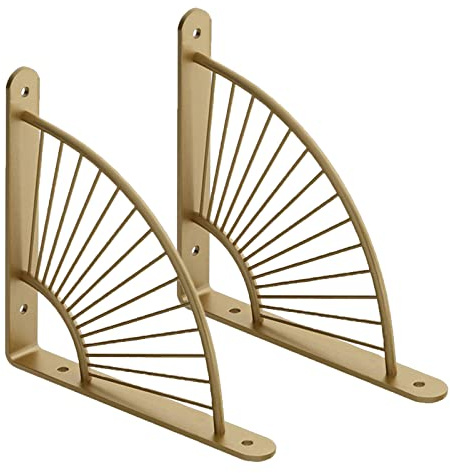 Gold Regalhalterung Wanddekoration Fächerform Rechtwinklige Regalträger Eisenkunst Strapazierfähiges Schwimmende Regalhalterungen, für Home, Office, Restaurant, 2 Stück (300mm/11.8in)