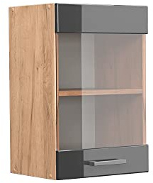 Vicco Küchenglasschrank R-Line, Anthrazit Hochglanz, 40 cm | 1 Tür · 1 Einlegeboden · Tiefe – 31 cm · ✓ Frei kombinierbar · ✓ Alles im Blick