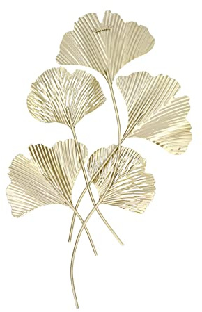 Wanddekoration aus goldfarbenem Metall, groß, Ginkgo-Blätter-Ornamente, Wanddekoration aus Metall, zum Aufhängen an der Wand, für Wohnzimmer, Schlafzimmer, Büro, Arbeitszimmer, Groß