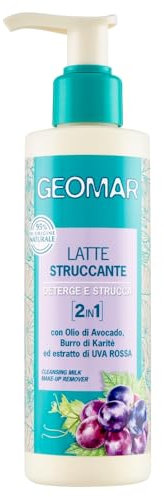 Geomar Lait Démaquillant 2 en 1 Nettoie et déchiqueter à l'huile d'avocat, beurre de karité et extrait de raisin rouge, 200 ml