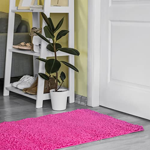 Mazovia Shaggy Läufer Flur 120x225cm Rosa Einfarbig Weich und Flauschig