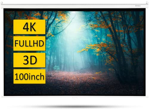OVERMAX Schermo Proiezione Semiautomatico Sospeso 100Pollici Tela dimensioni 221x124cm Full HD 16:9 4k 3D Lunghezza Dello Schermo Regolabile Struttura Stabile In Metallo Montaggio a Parete e Soffitto
