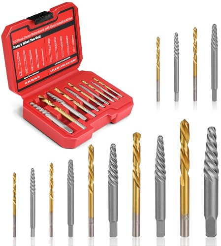 UYECOVE 14 Pieces Screw Extractor Set, Left Hand Drill Bits Set for Removing Stripped Screws and Broken Bolts 35# Cr-Mo & 6542 HSS Steel Cobalt Easy Out Screw Extractor Set Broken Bolt Extractor Kit