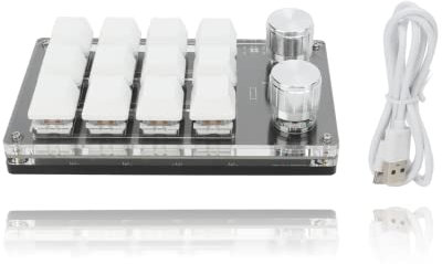 KUIDAMOS 12 Key Mini Mechanical Gaming Keyboard,Macro Keyboard Knob with Type C to USB Interface Mini One-Handed Mechanical Gaming Keypad One-Click Start for Linux OS X(White)