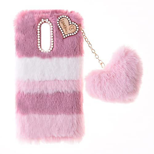 Plush Case for Samsung Galaxy J3 2017 Protective Case Fluffy Fur Soft Love Fluffy Case Bling Diamond Cover Fluffy Fur Skin TPU Cell Phone Case for Girls for Galaxy J3 2017/J3 Pro 2017,Collage Pink