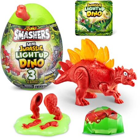 Smashers Mini Jurassic Light Up Dino Egg (Stegosaurus) by ZURU Collectible Egg Vulkan Slime Fossil Toy Dinosaurier Toys T-Rex Spielzeug für Jungen und Kinder