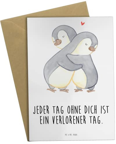 Mr. & Mrs. Panda Grußkarte Pinguine Kuscheln - Geschenk, Mitbringsel, dankeskarten, osterkarten, Valentinstag, Freundin, Hochzeitstag, osterkarte, Freund, einladungskarten, für Frauen