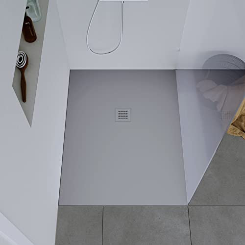 DURAVIT Duschtasse 100x80 cm, Flache Bauhöhe, Duschwanne DuraBayas in Hellgrau Matt aus Mineralguss mit integriertem Ablaufdeckel, Duschbecken mit Gefälle