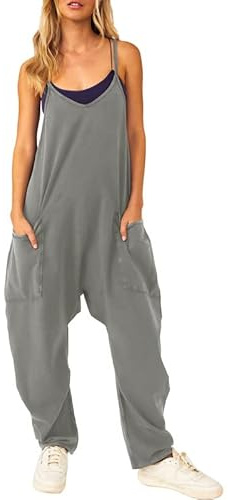 Litthing Salopette Donna Estiva Casual Pantaloni Baggy Oversize Allentata Con Zip Jumpsuit Premaman Larga Overall Taglie Forti Spalline Sottili Tinta Unita Con Grandi Tasche Senza Maniche Comoda