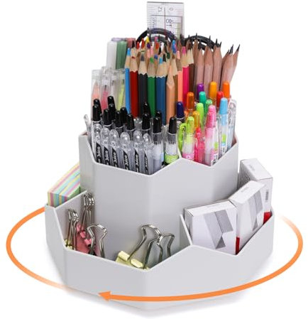 FRETONBA Portalápices Giratorio, Organizador de Sobremesa, Organizador de Escritorio Con 9 Compartimentos, Soporte Para Lápices de 360 Grados, Gran Capacidad, Gris