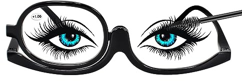 Disnace Gafas de Maquillaje Giratoria de Lente Única, Gafas Cosméticas Abatibles Portátiles y Plegables para Mujer, Negro, Moderno, Belleza