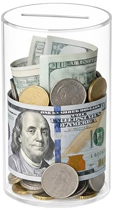 Clear Piggy Bank for Adults/Kids, Acrylic Unopenable Money Box for Cash Coin Saving, Must Break to Open, Money Saving Jar for Adults Boys Girls, Size 6 H x 4 Diameter