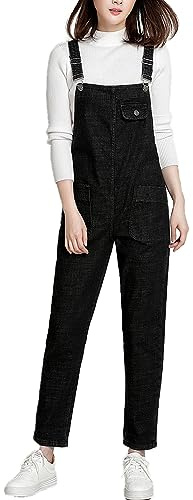 Vanchenl Salopette da donna, casual, in denim, regolabile, pantaloni harem