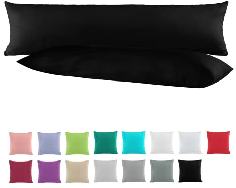 BaSaTex Baumwolle Renforcé Kissenbezug, 2er Pack, 35x160 cm, Schwarz | 100% Baumwolle, Öko_Tex Zertifiziert, Reißverschluss