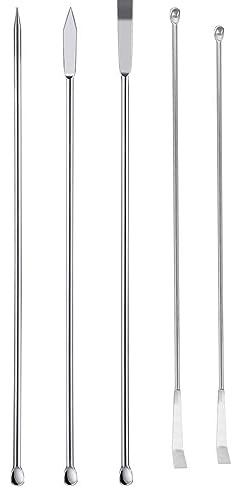XPEX Juego de 5 Raspadores de Laboratorio, Raspador de Doble Punta, Raspador de Acero Inoxidable para Laboratorio Microspoon de Acero Inoxidable para Reactivos Químicos