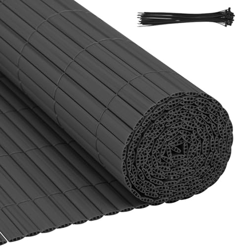 Gimisgu PVC Sichtschutzmatte 90x400cm Sichtschutzzaun Verdreifachen Verstärkung Standard Sichtschutz mit Kabelbindern Balkonsichtschutz Windschutz Wetterfest für Garten Balkon, Anthrazit