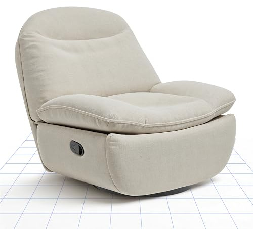 FLEXISPOT XC6 Oval Recliner Armchair, Swivel Manual Reclining Sofa with Adjustable Leg Rest, Side Pockets, Rocker Chair with Padded Seat and Backrest for Home Living Room, Beige
