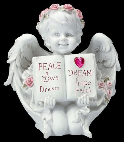 Figura de ángel blanco – Putte con libro y corazón – 15,5 cm decoración ángel amor