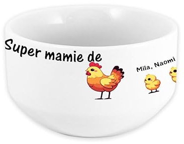 Bol personnalisable Famille poule et poussins - Clip art avec prénoms - Cadeau original