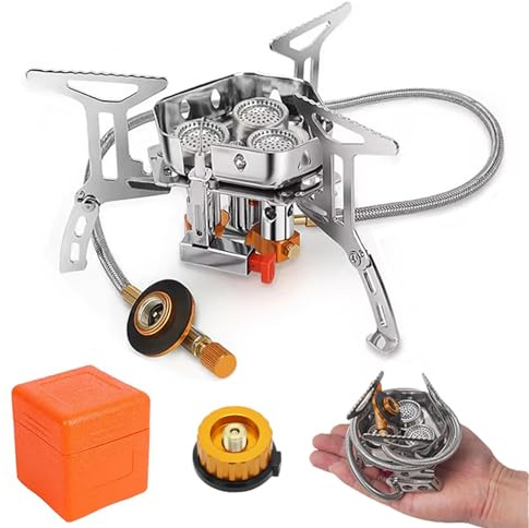 CAMPGEEKS Camping Gas Stove, Fold Camping Stove Outdoor, 3 Heads Gas Stove,6800W Windproof Energy Saving Heat Gathering Portable Furnace with Piezo Ignition, For BBQ, Hiking, Camping,Picnic,Cooking