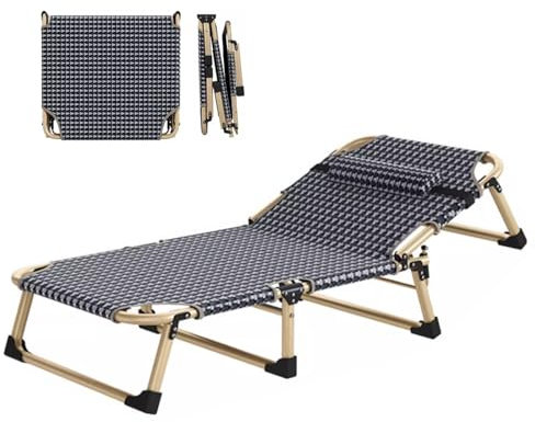 Klappbett Gästebett mit Kopfstütze Tragfähigkeit 200 kg, Campingbett Klappbar Extra Breit 4-stufige Verstellung der Rückenlehne, 190 X 70 X 28 cm