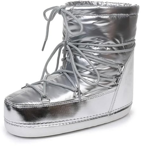 Damen-Skischuhe, wasserdicht und Schnee-Winterstiefel, isolierte und atmungsaktive warme , Snowboard-Sportstiefel, Damen-Ski-Anti-Rutsch-Schuhe for kaltes Wetter, Schnee-Skischuhe, Skiausrüstung(Silve