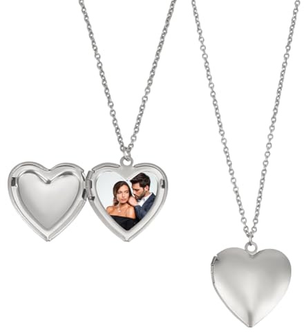 FINGERINSPIRE 2 Stück Herz Medaillon Halskette Für Frauen Edelstahl Farbiger Gedenk Foto Medaillon Anhänger 316 Foto DIY Charms Aus Chirurgischem Edelstahl Foto Medaillon Zum Aufbewahren von Bildern