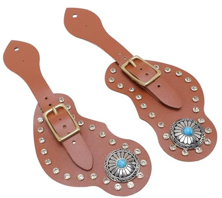 Sorandy Braunes PU-Nappaleder mit Kristall-Cowboy-Sporenriemen, 2er-Set, Reitstiefel-Ausrüstung, Rodeo-Weidezubehör für den Langzeitgebrauch, Erhöht den Reitspaß